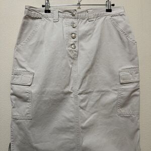 D'MODE CLASSIX Vtg 100% Cotton Khaki Cargo Midi Skirt Pockets Buttons 11/12